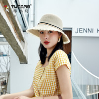 TUCANO啄木鸟帽子女夏天新款亚麻针织渔夫帽遮阳防晒透气韩国韩版百搭日系盆帽 米色