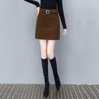 AUDDE 2018冬季新款女装新品毛呢半身裙女高腰百搭a字裙呢子包臀裙短裙 HZD09-8686 焦糖色 L
