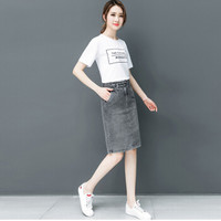 BANDALY 2019夏季新品女装半身裙牛仔裙高腰开叉弹力松紧腰a字半身裙 HZDF111-788 烟灰色 30