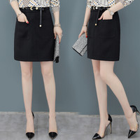 AUDDE 2019春季新款女装新品半身裙女韩版时尚黑色显瘦高腰口袋包臀a字短裙潮 HZ3139-19017 黑色 M