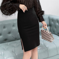 HMDIME 半身裙女2019春季新品 韩版侧开叉一步裙子时尚chic潮休闲中长款职业包臀裙 GGSS1806 黑色 L
