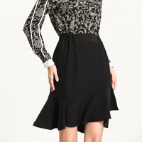 AUDDE 2019春夏季新款女装新品半身裙女大码胖mm荷叶边褶皱修身显瘦纯黑半身裙 zxALMM-79662 黑色 L