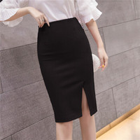 Sum Rayleigh 新薇丽 大码开叉半身裙 春季新款韩版中长款高腰性感显瘦包臀裙 GGSS1815 黑色 M