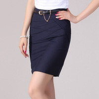 丽乔 2019夏季新品女装半身裙女职业女装淑女修身包臀一步裙短裙 kkcxj31311 深蓝色 L