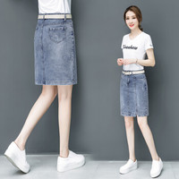 维迩旎 2019夏季新款女装新品牛仔半身裙女中长款a字包臀毛边百搭a型女裙 HZD09-8958 8968蓝色 M