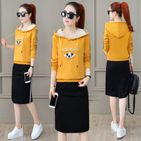 莉夏乐 2019春装新品半身裙女装时尚休闲运动两件套韩版宽松百搭包臀刺绣时尚 HZ4083-2898 黄色 XL