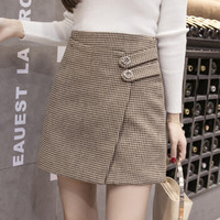 liqiao 丽乔 秋季新款半身裙女韩版毛呢千鸟格不规则呢子短裙包臀a字裙 zx1625-2560 咖啡色 M