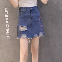 JIANZHI 简芷 春季新款A字裙淑女百搭刺绣牛仔短裙防走光打底裤裙半身裙女 DYFSCZH12UJ736 深蓝色 M