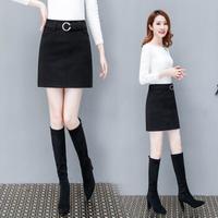 AUDDE 2018冬季新款女装新品毛呢半身裙女高腰百搭a字裙呢子包臀裙短裙 HZD09-8686 黑色 XL
