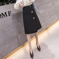 HMDIME 半身裙女2019春夏新款 不规则单排扣A字裙 XXYF5803 黑色 L