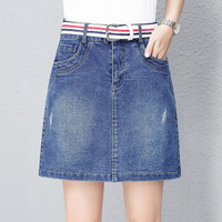AUDDE 2019春季新款女装新品牛仔半身裙女高腰半身裙包臀短裙a字裙韩版裙子女 HZ2024-1905 蓝色 3XL/31