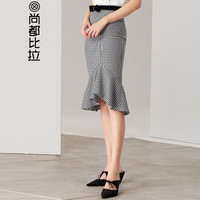 Sentubila 尚都比拉  拆卸腰带不规则荷叶边格子半身裙女春季新品女装 183Q1721147 格子 M