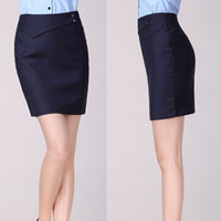 AUDDE 半身裙女短裙OL气质通勤面试修身职业短裙包臀裙2019夏季新品女装一步裙 kkcxj22018 深蓝色 L