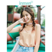 茵曼（INMAN）2019夏装新款纯色包边大圆领简约百搭显瘦吊带背心内搭女 18920|31220 浅粉红 XL