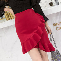 HMDIME 时尚ins高腰半身裙女春季新品 韩版百搭不规则鱼尾裙chic潮性感包臀短裙 GGSS1812 红色 M