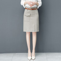 BANDALY 2019夏季新款女装新品半身裙女高腰开叉a字裙人字纹包臀短裙子ins HZD09-8913 卡其色 M