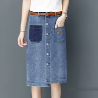 BANDALY 2019夏季新品女装半身裙松紧腰牛仔女中长款高腰a字大码修身包臀短裙 HZDF111-787 799浅蓝色 29