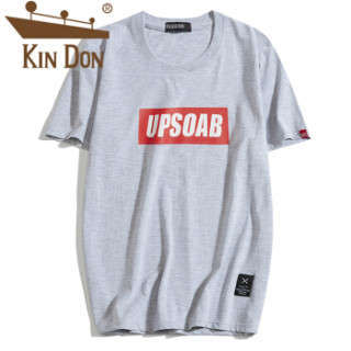 金盾(KIN DON)T恤 男2019夏季新款休闲宽松时尚休闲百搭短袖上衣 A102-DJ751 浅灰色 XL