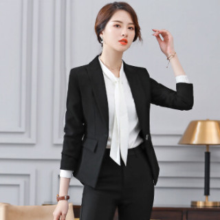 尚格帛 2019春季新品小西装女工作服职业正装修身免烫西服套装 LLXZA1822GBTZS 黑色外套+黑色西裤+衬衫 S