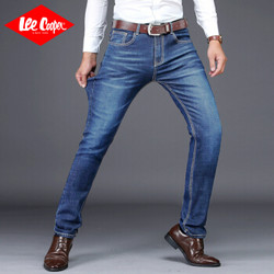 Lee Cooper   牛仔裤男2019潮流新款纯色修身休闲青年长裤直筒时尚弹力简约牛仔裤子KLY- 009浅蓝32 *5件