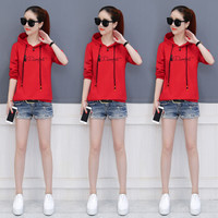 AUDDE 2019春季新款女装新品长袖卫衣女休闲套头韩版宽松短款连帽衫上衣 HZCZ4027-8808 红色 M