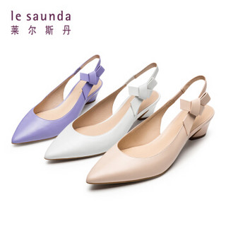 le saunda 莱尔斯丹 尖头浅口中粗跟套脚蝴蝶结拼接时尚优雅凉鞋女 LS AM43603 紫色 38