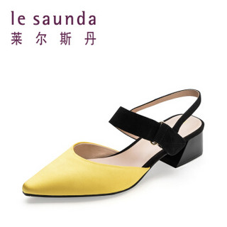 le saunda 莱尔斯丹 时尚休闲拼色尖头粗低跟女凉鞋 LS 9M32710 黄色 37