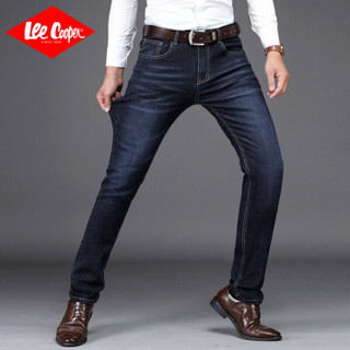 Lee Cooper   牛仔裤男2019潮流新款纯色修身休闲青年长裤直筒时尚弹力简约牛仔裤子KLY- 009黑蓝 34