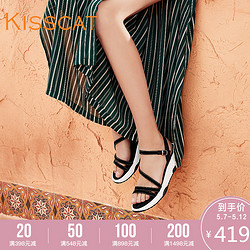 接吻猫2018夏新款舒适羊绒水钻设计舒适运动厚底凉鞋女KA98381-50