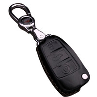 车达品19款奥迪钥匙包A6L Q5 A4L A5 S6 A7 S7 A6 Q3 A3真皮钥匙套汽车用钥匙扣折叠黑