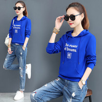 AUDDE 2019春季新款女装新品短款连帽卫衣女长袖印花上衣服时尚宽松百搭 HZ5055-6607 彩兰 XXXL