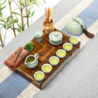 常生源 整套功夫茶具 仿宋汝窑开片 柯木实木茶盘 茶壶茶杯茶具茶叶罐套装 双鱼青云直上套装