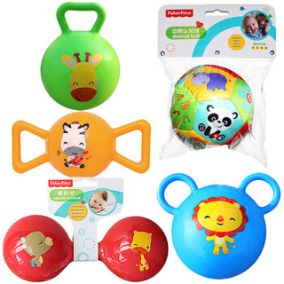 费雪（Fisher Price）儿童玩具球（认知球12片+摇铃球绿色+哑铃球红色+糖果球黄色+拉拉球蓝色）