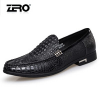零度(ZERO)商务休闲鞋 鳄鱼纹头层牛皮潮流男鞋 套脚男士休闲皮鞋 F5220 黑色 41码