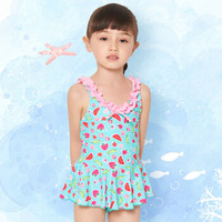 弈姿(EZI)儿童女童连体裙式游泳衣 可爱粉色荷叶边 2-11岁 Ezi10061 西瓜花 140cm