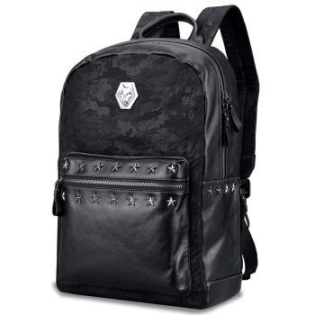 SEPTWOLVES 七匹狼 双肩背包男士时尚潮流休闲笔记本学生书包旅行包 黑色L90971011-01