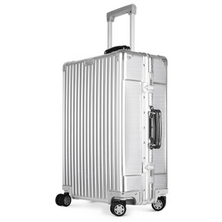 GENVAS 君华仕 铝镁合金拉杆箱 20英寸万向轮行李箱 TSA海关密码锁旅行箱 G-8021-201 银色