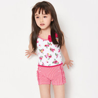 弈姿(EZI)儿童连体平角游泳衣 中小童清新小碎花女童泳衣 Ezi10166 白底小花 120cm