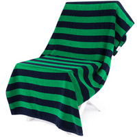 三利 纯棉彩色横条大浴巾1条 73×143cm 男女同款 柔软舒适吸水裹身巾 430克 松柏绿