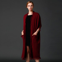 瑞比卡(Marc Rebecca)针织衫外套开衫中长款外搭流苏毛衣外套女 75007D 酒红色 S