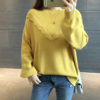 亚瑟魔衣针织衫女韩版甜美荷叶边领套头毛衣女打底衫SH-S3-171 黄色 均码