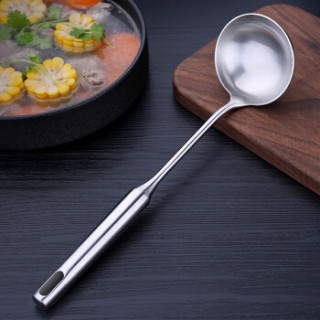 厨美德式炒菜勺锅勺304不锈钢大汤勺家用厨房盛汤盛粥勺加厚长柄