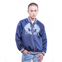 JDX (x) JONATHAN RISS (x) 妖猫传 京东跨界联名款 海浪刺绣 Suka 棒球服 飞行员夹克 修身男女同款 蓝色 S