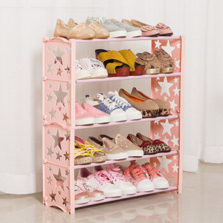 美达斯 简易彩色鞋架 多层简约鞋柜鞋架子鞋子收纳架现代简约 粉色五层13645 60x19x70cm