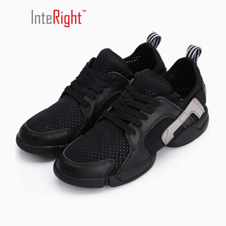 InteRight 运动鞋女 牛皮低帮系带舒适女鞋运动休闲鞋 黑色 36