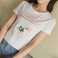 LAXJOY 朗悦  夏季新款韩版套头短袖T恤字母刺绣简约打底衫 LWTD182112 白色 S