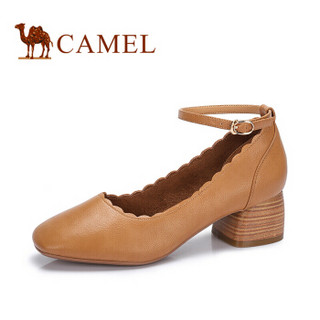 CAMEL 骆驼 女鞋 甜美简约方头腕带粗跟单鞋 A81511616 棕色 36