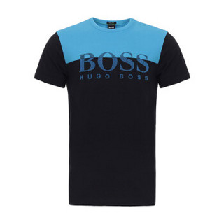 Hugo Boss 雨果博斯 奢侈品 男士黑色蓝色LOGO图案棉质圆领短袖T恤 50379159 001