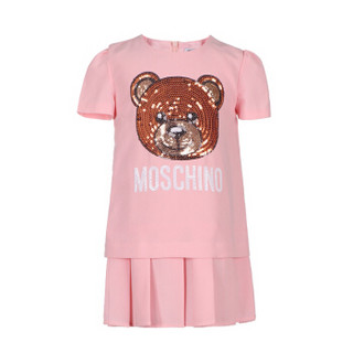 MOSCHINO 莫斯奇诺 奢侈品童装 春夏款 女童粉色聚酯纤维小熊图案圆领连衣裙 MDV062 L2A00 50413 18-24M