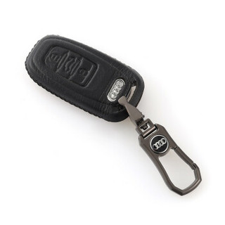 车达品奥迪A6真皮钥匙包专用于奥迪A6L Q5 A5 A8L A4L 钥匙保护壳套扣奥迪4D黑